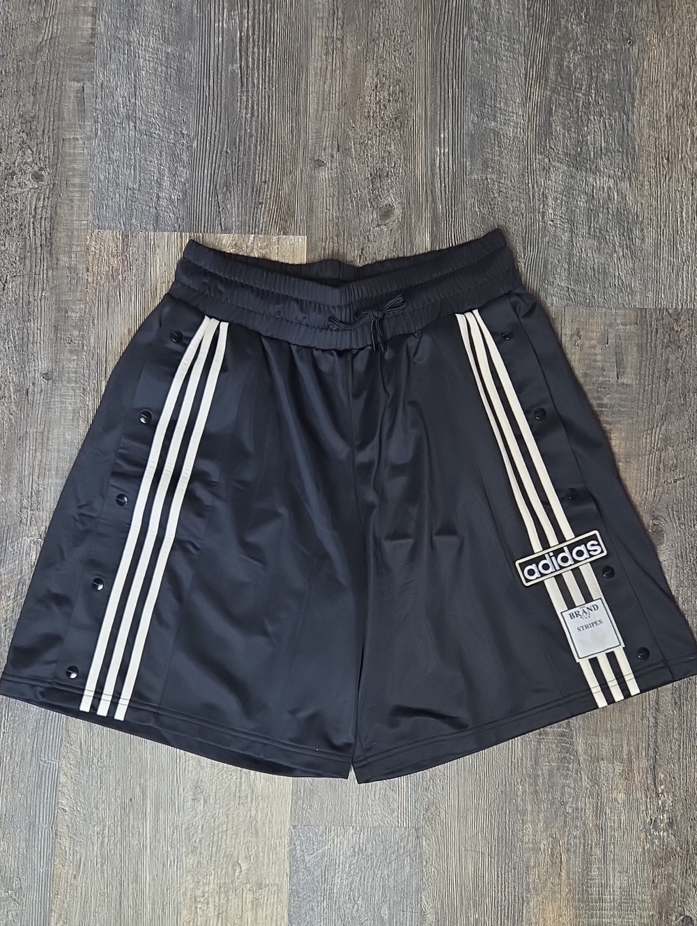 adidas Black Athletic Snap-Front Shorts with White Stripes